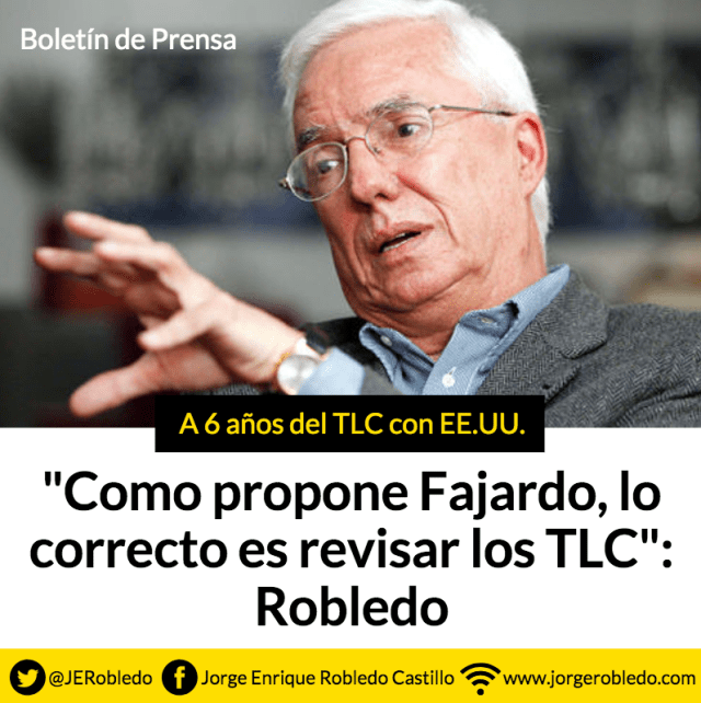 Como propone Fajardo, lo correcto es revisar los TLC: Robledo